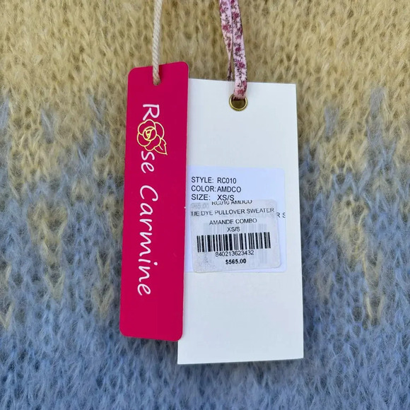 NWT Rose Carmine Tie & Dye Pullover Sweater Striped Kid Mohair w Lurex Size S/M - Picture 6 of 10